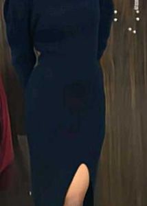 Elegant Navy Dress with Side Slit
