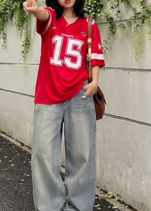 Red Football Jersey Style Top