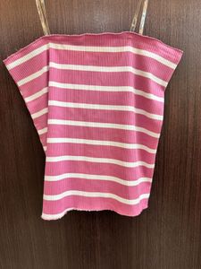 Pink &amp; White Striped Tube Top