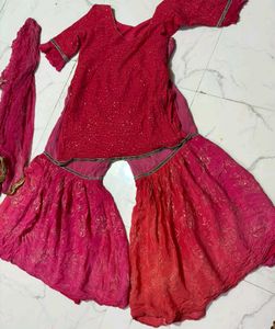 Vibrant  pink Sequin kurta  Sharara Set