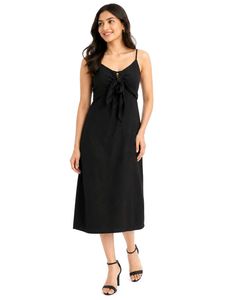 Chic Black Tie-Front Midi Dress