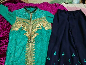 Teal Kurta Set with Pants dupata