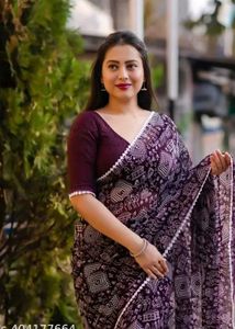 Elegant Maroon &amp; White Printed Saree
