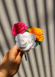 Crocheted Rose Bouquet set of 3 flowers.