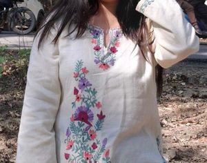 Embroidered Cream Kurta