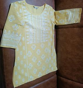 Yellow Embroidered Short Kurti