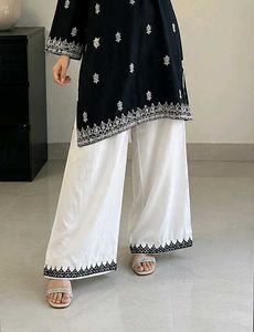 Chic Black & White Embroidered Kurta Set