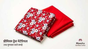 Floral Print Red Dress Material
