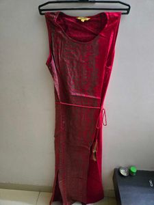 Vibrant Red Printed' Global Desi'  Sleeveless Gown