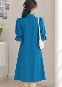 Chic Blue Button-Up Midi Dress