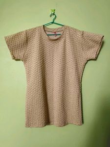 Textured Beige Short Sleeve Top