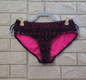 Vibrant Hot Pink Bikini Bottoms with Black Crochet