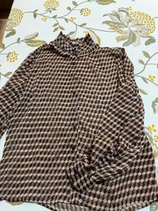 Geometric Print High Neck Blouse
