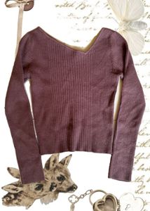 Ribbed Asymmetrical V-Neck Long Sleeve Top