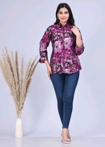 Floral Print Button-Up Shirt For Women
