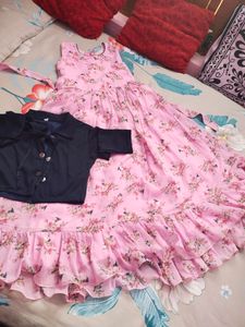 Beautiful Long FloralFrock With Coat