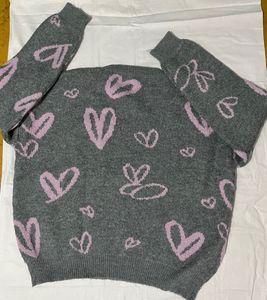 Grey Heart Print Sweater