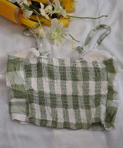 Green Gingham Crop Top