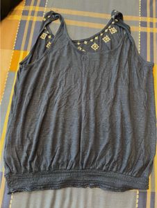 Blue Embroidered Tank Top