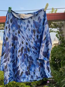 Blue Abstract Print Long Sleeve Top