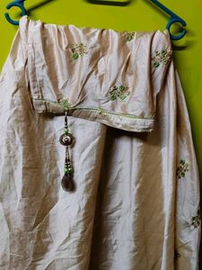 Green Embroidered Silk Blouse and skirt