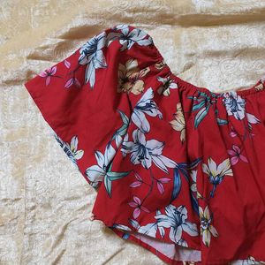 Red Floral Off-Shoulder Crop Top
