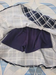 Navy Plaid Skirt with Belt