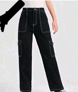 Black Cargo Pants with White Stitching