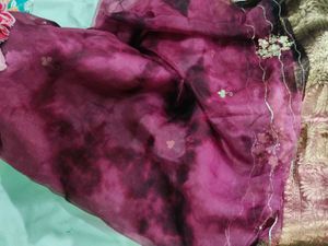 Beautiful Maroon Organza Saree