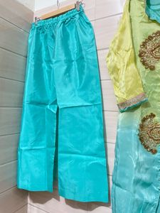 Zari work Elegant Teal &amp; Lime Kurta Set with banar