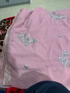 classic pink saree heavy elegant look