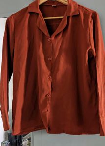 🤎terracotta Chic Long Sleeve Collared Blouse