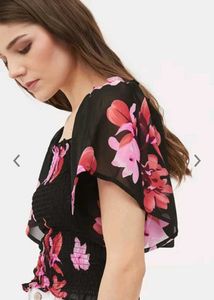 HARPA Black Floral Smocked Fitted Crop Top