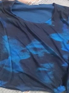 Mesh Blue Tie-Dye Long Sleeve Top