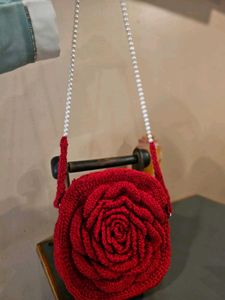 Red Rose Crochet Crossbody Bag