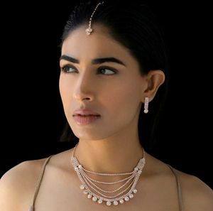 AntiTarnish Elegant Diamond Necklace & Earring Set