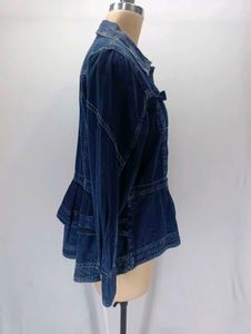 Dark Wash Denim Jacket with Pleated Hem