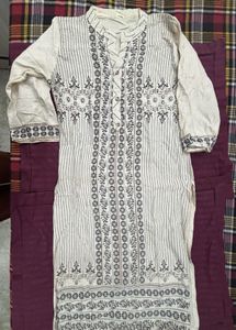 Cream Kurta with Black Print
