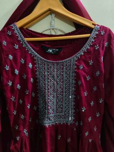 Elegant Maroon Embroidered Kurta with Dupatta