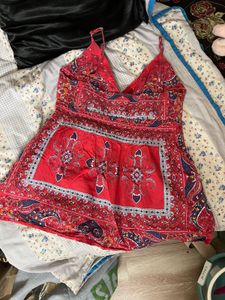 y2k Red Paisley Print Cami Top