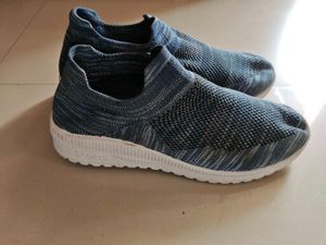 Blue Knit Slip-On Sneakers