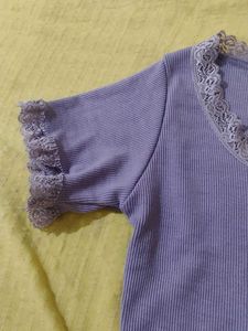 Lavender Lace Trim Crop Cardigan