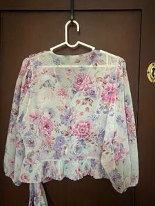 Flowy Floral Ruffle Wrap Top