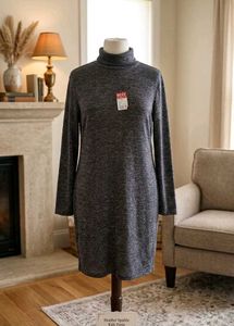 Charcoal Heather Sparkle Turtleneck Knit Dress