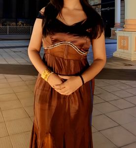 Elegant Brown Off-Shoulder Gown