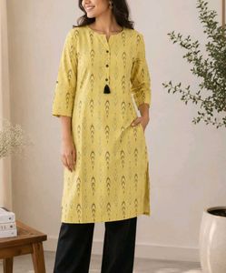 Yellow Printed Kurta with Tassel Detail
