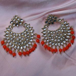 Heavy Stunning Ethnic Earrings with Orange Beads