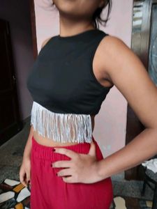 Black Fringe Crop Top