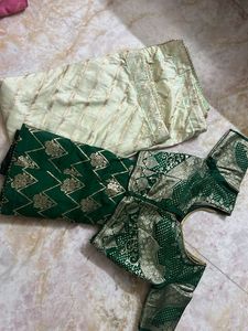 Elegant Green &amp; Cream Lehenga Choli Set
