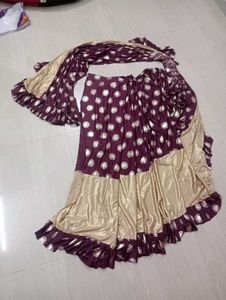 Elegant Purple & Gold Ready To Wear Satin Sa